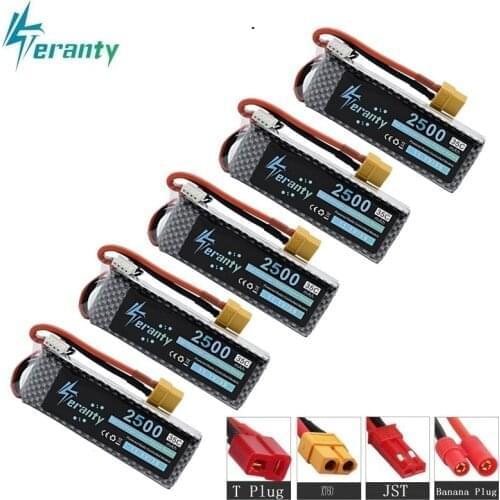 3S 11.1v 2500mAh 35C LiPo Battery For RC Quadcopter Spare Parts 11.1v Rechargeable Lipo Battery for RC Car Robots Boat toy 5pcs