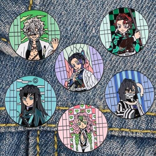 LT1157 Anime Demon Slayer Figure Enamel Pins Kimetsu No Yaiba Badge Collar Lapel Pin for backpacks Decoration Jewelry Fans Gifts