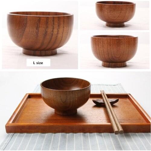 Japan Style Natural Wooden Bowl Adult Children Rice Salad Soup Bowls Hand-made Natural Wood Grain the Whole Wood Made