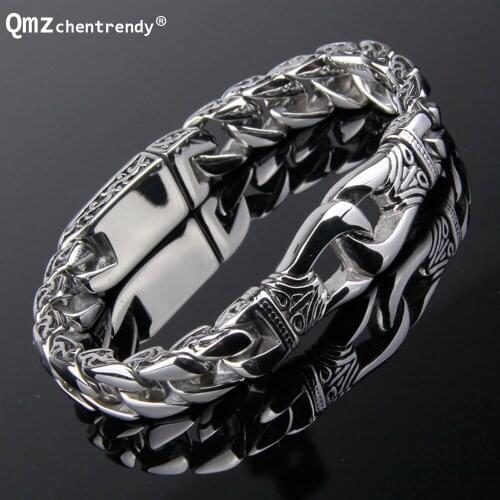 Mens Fashion New embossed Chains Bracelet Stainless Steel Biker Wristband Vintage Tibet Curved Edging Curb Chain Bracelets
