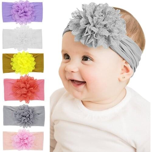 Soft Stretch Lace Flower Baby Headband Newborn Wide Nylon Infant Girls Headwear Photography Props Clothing Accessories
