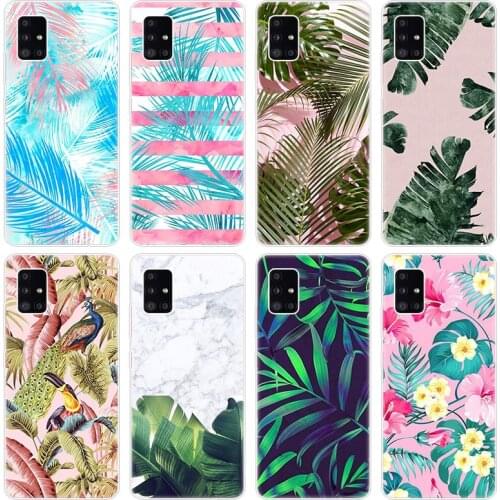 Tropical leaves Palms Tree Soft Case for Samsung Galaxy A12 A02 A03S A21S A22 A32 A52 A72 A82 S21 Plus FE Ultra M02S M12 Cover