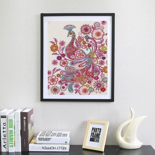 Meian 5D Special Shaped Diamond Painting Kit Peacock Flower Mosaic Dotz Embroidery Art Partial Drill Glue Poured Canvas Decor
