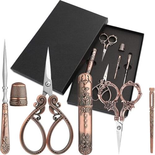 KAOBUY 6 Pcs Embroidery Scissors Kits Crafts Cutting Tools With Sewing Needle Case & Awl &Threader &Thimble For Sewing Work