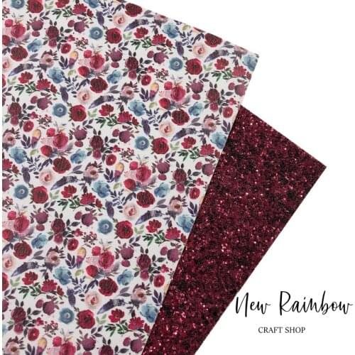 New Rainbow A4 Sheets DIY Synthetic Leatherette Burgundy Twill Chunky Glitter Boho Flowers For Bows,Earrings, Hairclips, Crafts