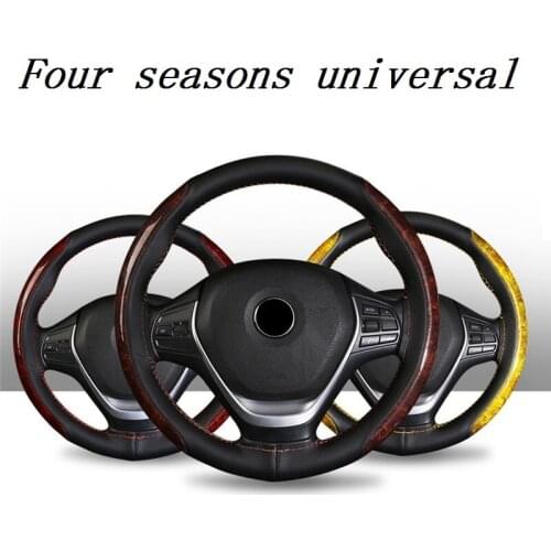 38cm Four Seasons Universal Red Crystal Mahogany Skin +Microfiber Leather Material Braid Steering Wheel Cover Car Accessories