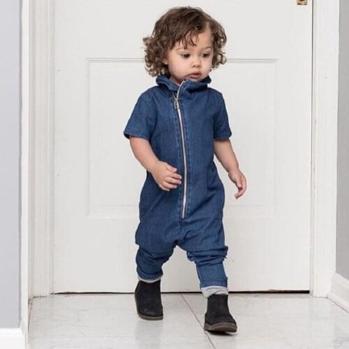 3M-3T Denim Newborn Toddler Baby Boy denim Romper Outfits Clothes zipper turn-down collar