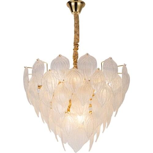 Postmodern leaf glass chandelier designer simple atmosphere guest restaurant model room bedroom creative light luxury lamps