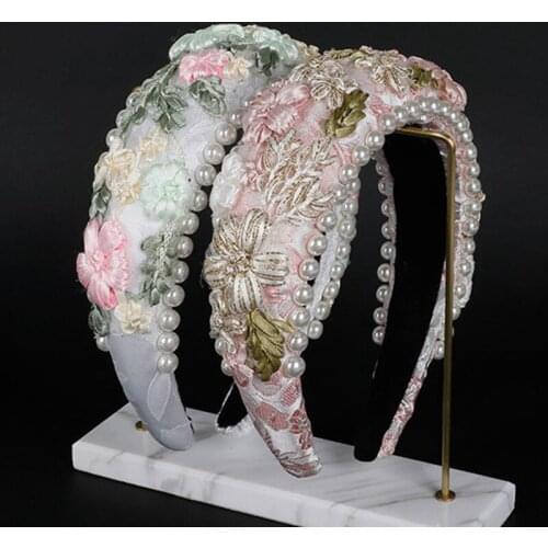 Pearl Baroque Headband Sponge Sewing Thread Flower Fabric Headbands New Hairbands Gorgeous Exaggerated Sponge Gift Headwear New