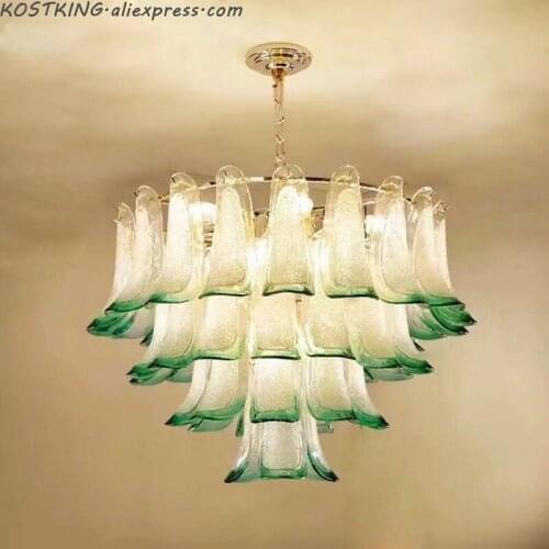 Living Room Luxury Green Glass Lustre E14 Led Pendant Lights Plate Metal Round Luminaria Chain Pendant Hanging Lamp Fixtures