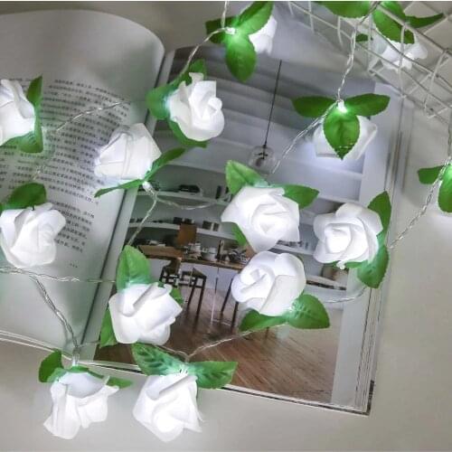 20leds AA Battery Powered Rose Flower Christmas String Lights 2021 Valentines Day Wedding Party Garland Home Decor Luminaria