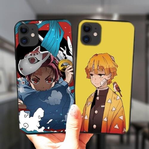 Japan Anime Demon Slayer Silicone Cover For iPhone 11 12 Pro XS Max 6S 8 7 Plus X XR 5S SE 2020 12Mini Black Matte Phone Case