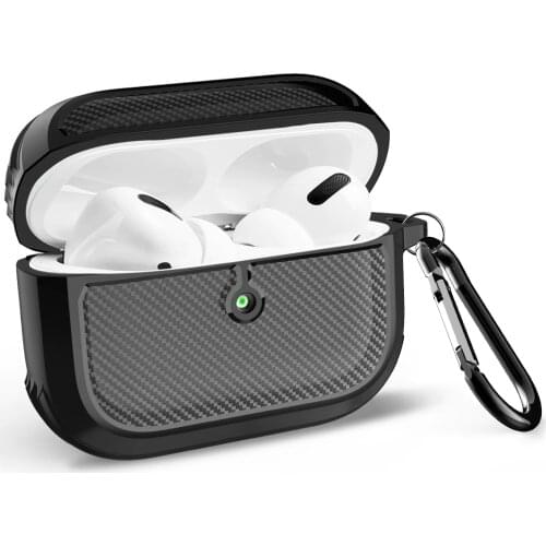 Carbon fiber Pattern for AirPods Pro Charging Case,Waterproof Protective Shock Resistant Silicone Cover Sports with Keychain