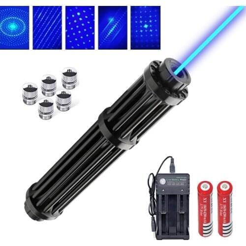 High Power 21cm 2w Blue Laser Pointer 450nm 8000m Laser Torch Focusable Flashlight Burn Match With 18650 Battery+ Chacrger