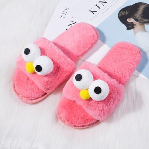 2020 Winter New Cute Parent-Kids Slippers Cartoon Big Eyes Home Slippers Indoor Confinement Warm Fur Soft Women Cotton Slipper