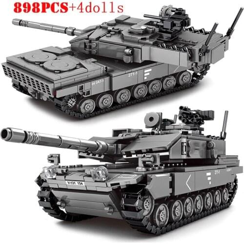 Military Leopard 2A7 Armata T-14 Main Battle Tank Building Blocks City WW2 Chariot Army Soldier Figures Bricks Toys For Children