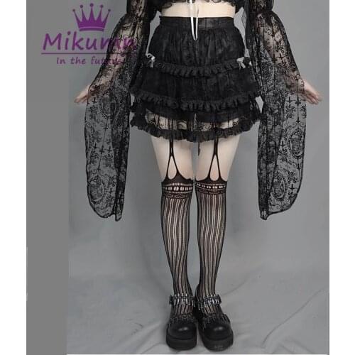 Gothic Dark Cross Mesh Tutu Skirts Lolita Sweet Bow Vintage Lace Cake Mini Skirts Cosplay Uniform Skirts