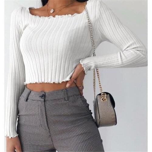 2020 Spring Autumn Women T Shirt Long Sleeve T-shirt Crop Top Fashion Lady Knitted Solid Sexy Short t-shirt 3 Colors