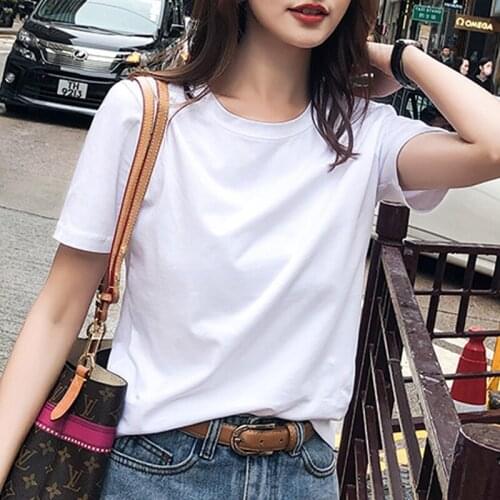 S~2XL Women Tops Simple Casual 2019 Summer T-Shirts Solid Short Sleeve Round Neck Loose Cotton Bottoming Womens T-shirt ZW157