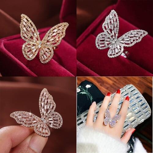 Women Rings Butterfly Shape AAA Zircon Silver Plated Open Rings Fashion Glamour Engagement Rings Birthday Gift For Girlfriend