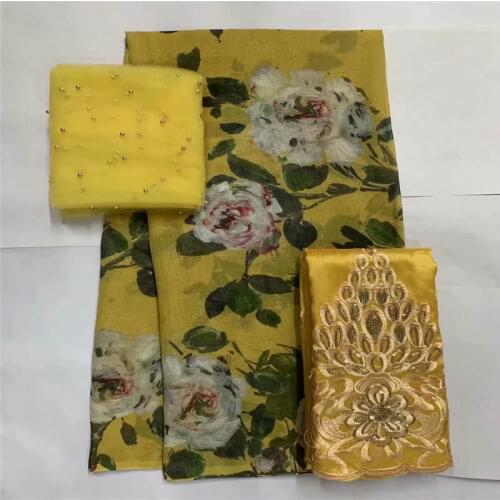 2021 Fashion High Quality 100% Cotton Embroidery Printed Lace Fabric For Womens Dresses 3 Piece Set 2+5+2 Yards ! LXF3.3203