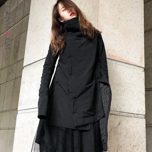 LANMREM Irregular Mid-length Women Black Coat Ladies Long Sleeve Jackets Casual Warm Cotton Coats 2021 Winter New Clothes 2W2963