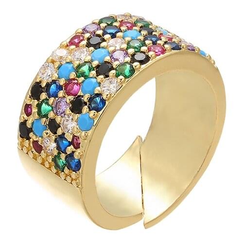 ZHUKOU 10x22mm Fashion Clear wide Crystal Wedding Rings For Women Fashion Brass Female Teen Jewelry anniversary gifts