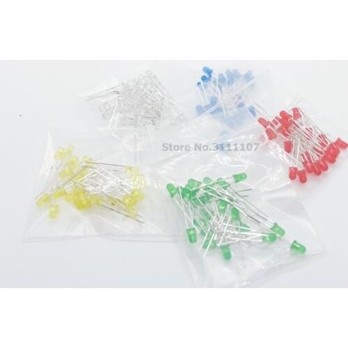 100pcs 3mm LED Light White Yellow Red Green Blue Assorted Kit DIY LEDs Set electronic diy kit