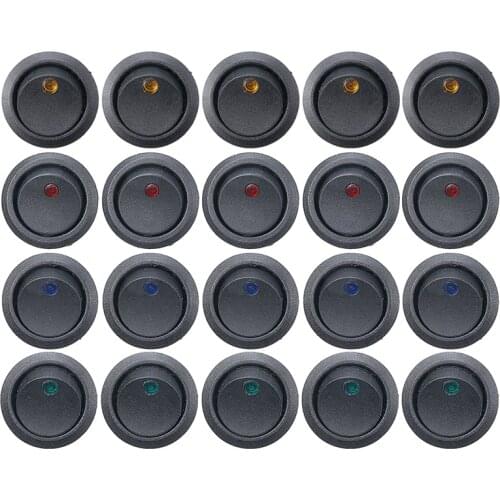 20pcs 12V Car Pushbutton Switch ON/OFF Round Rocker Switch LED Car Dashboard Dash Boat Switch with Waterproof Cap