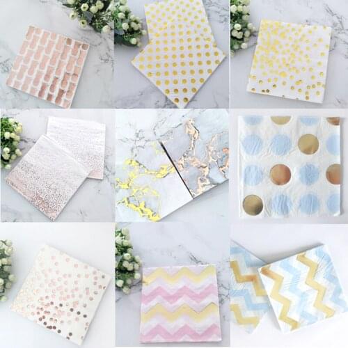 20pcs Metallic Rose Gold Paper Napkins Marble Spot Dot Serviette Large 33cm for Bachelorette Wedding Engagement Anniversary