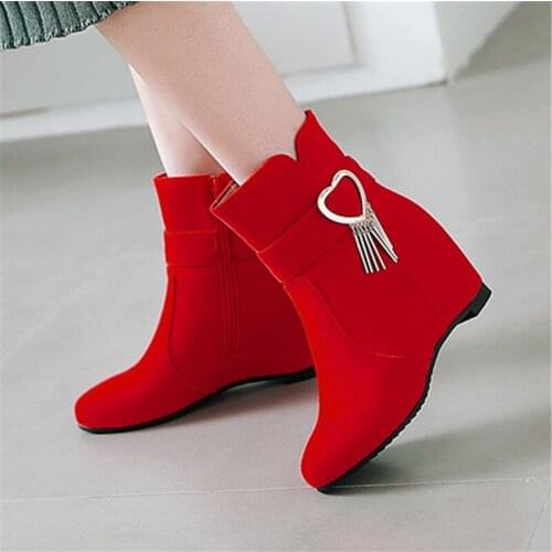 2020 Winter Boots Women High Heels Boots Fashion Women Ankle Boots Woman Party Shoes Slope heel Black red Large size32-43
