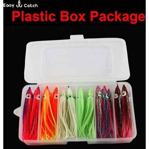 24pcs 10cm Soft Plastic Octopus Fishing Lures Mixed Color Silicone Luminous Artificial Squid Skirts Lure Set With Box