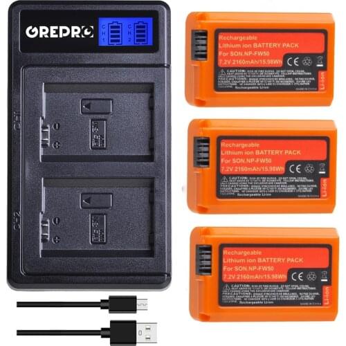 3Pcs 2160mAh NP-FW50 NP FW50 Battery + LCD Dual USB Charger for Sony Alpha a6500 SLT-A33 NEX-3 DSC-RX10 alpha 7 a7 a7rii NEX-5