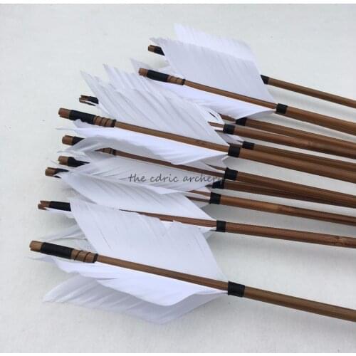 6/12/24pcs Bamboo Arrow in Withe Feather 32'' With Target Arrow Tip For Hunting Shooting