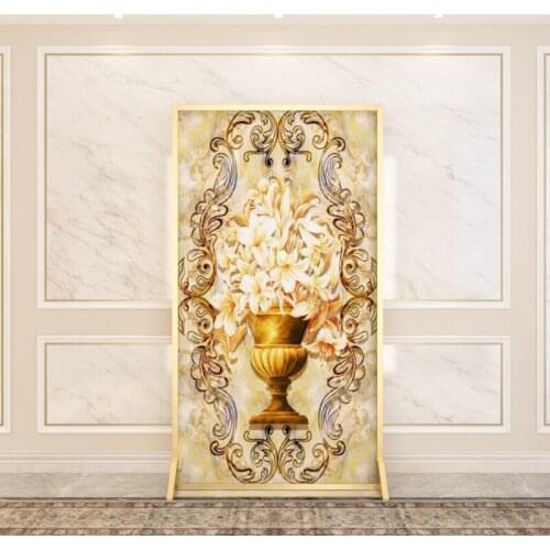 American retro palace metal art screen partition living room floor mobile entrance screen