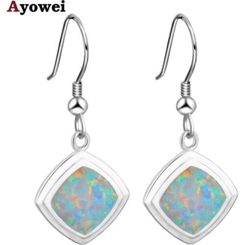 Ayowei Romantic Gift Anniversary for Women Fashion jewelry White Fire Opal Silver Stamped Drop Earrings OES648A