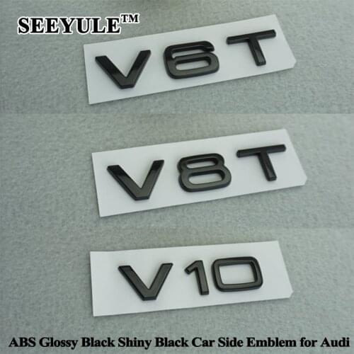 ABS Shiny Glossy Black Car Side Body Emblem V6T V8T V10 Accessories for Audi A6 A7 A8 S4 S5 S6 S8 RS4 RS5 RS6 RS7 RS8 SQ5 SQ7