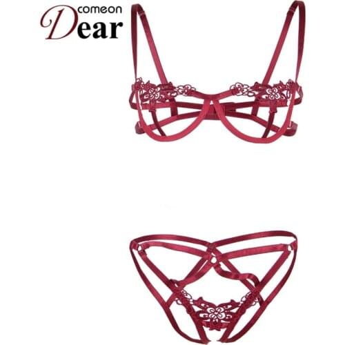 Comeondear Erotic Lingerie Set for Women Hollow Half Cup Exotic Woman Underwear Sexy Set Backless Bralette Set for Sex RB80975