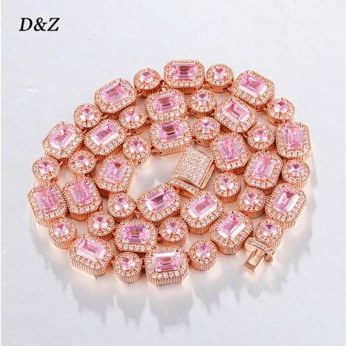 D&Z New 9mm Iced Out CZ Stones Tennis Chain & Necklace Box Buckle Rose Gold 3 Colors Female Jewelry Necklace For Birthday Gift