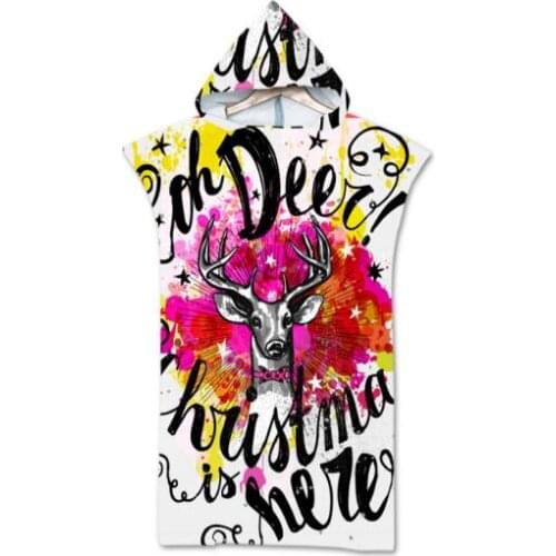Christmas Printed Microfiber Wetsuit Changjing Robe Poncho With Hood Quick Dry Beach Towels For Swim Beach Surf Sport Towel