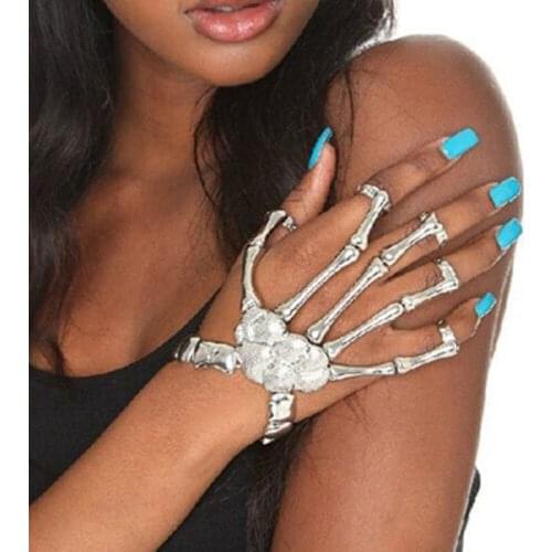 Halloween Hand Chain Metal Talon Skeleton Finger Bracelet Women Girls Skull Wristband Jewelry Gifts
