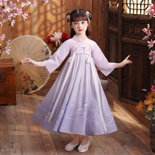 Chinese New Year Dress Girls Embroider Traditional Hanfu Ancient Perform Kids Birthday Party Dresses Photography Dress Gown