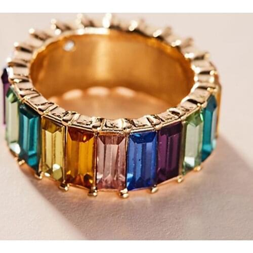 New Hot Sale Rainbow Cubic Zirconia CZ Rings for Women Girls Fashion Colorful Boho Engagement Wedding Rings Jewelry