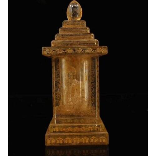 Collection Chinese crystal carved inscription square pagoda/Encapsulated a supreme regenerated Buddhist bone in Buddhism
