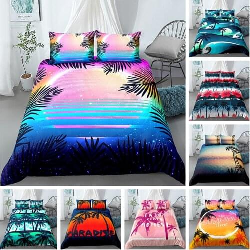 Bohemian Coconut Tree Bedding Set Sunset Sunrise Duvet Cover Pillowcase King Queen Single Size Bed Sets 2 Or 3pcs