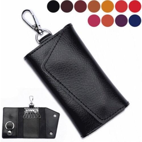 Fashion Simple Key Holder Genuine Leather Wallet Unisex Solid Key Wallet Organizer Bag Car Housekeeper Wallet Card Holder