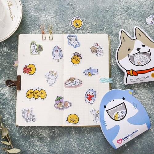 Line Friend Cute PVC Clear Sticker Flakes Kawaii Cartoon Bunny Corgi Shark Stickers Scrapbook Journal Stickers Korean Stationery