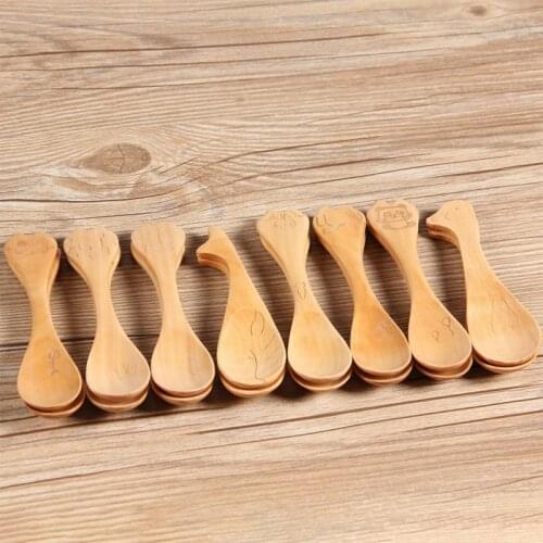 Natural Wooden Cartoon Animal Children Spoon Cooking Spoon Home Kitchen Accessories Tablewear For Children