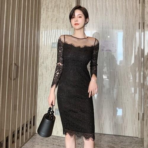 Fashion women new arrival comfortable soft formal dress temperament sexy party vintage slim lace perspective pencil dress