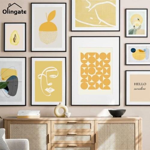 Trendy Abstract Geometric Graphic Designs Yellow Gallery Poster Canvas Print Paintings Wall Art Pictures Living Room Home Decor